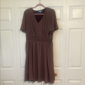 Draper James Brown Printed V-Neck Midi Dress